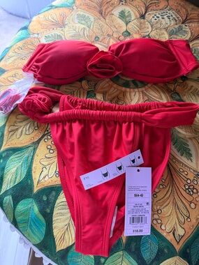 wild fable Red Bandeau Bikini Set